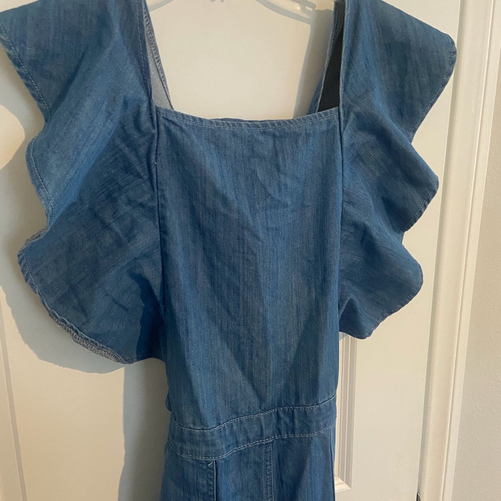 Denim Ruffle Sleeve Jumpsuit - Blue